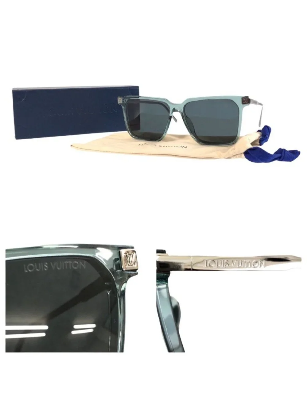 Louis Vuitton LV Rise Square Green Silver Acetate Metal 56 15 Sunglasses Eyewear